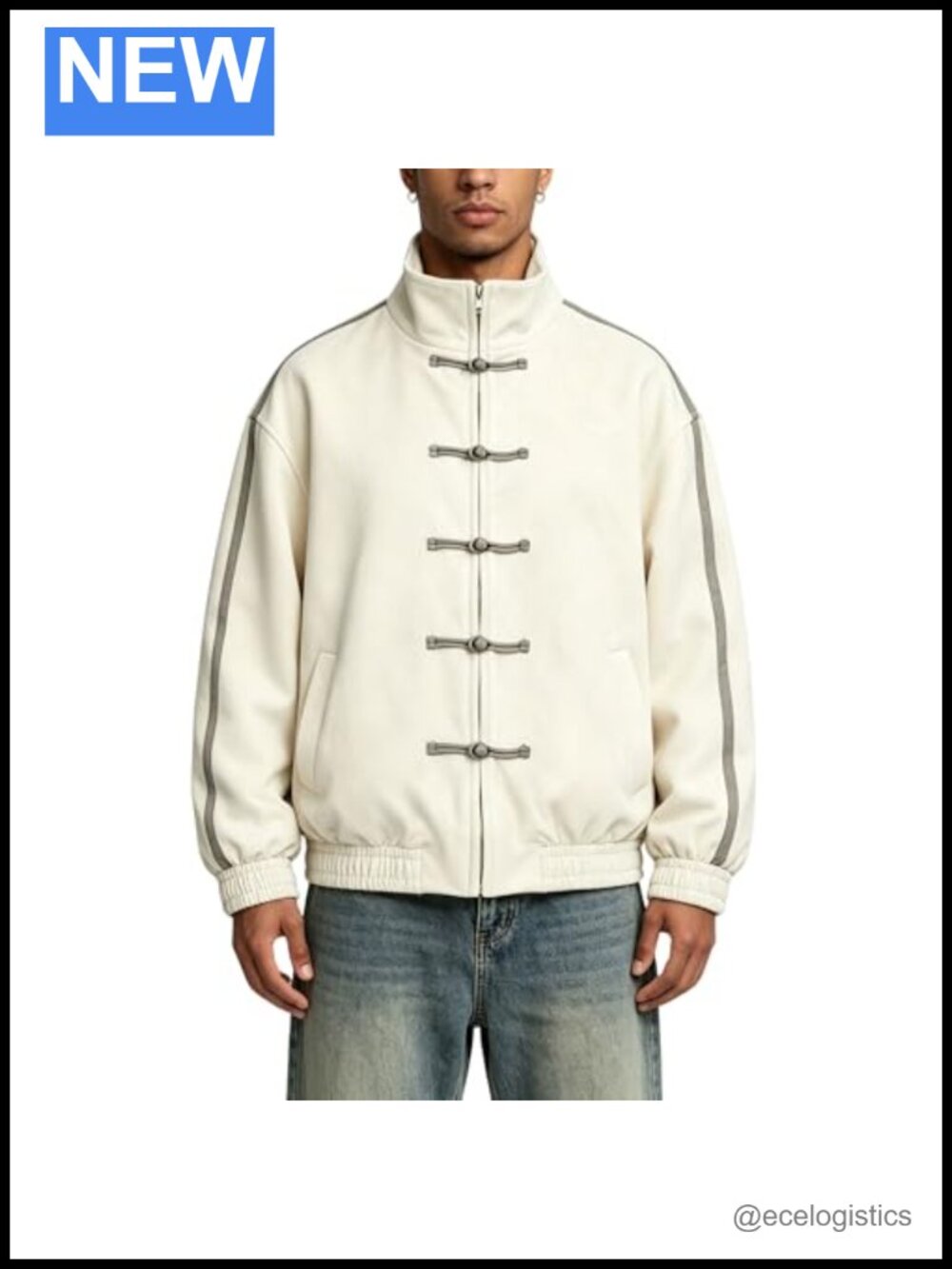 Faux Suede Oversized Zip Up Jacket with Stand Collar